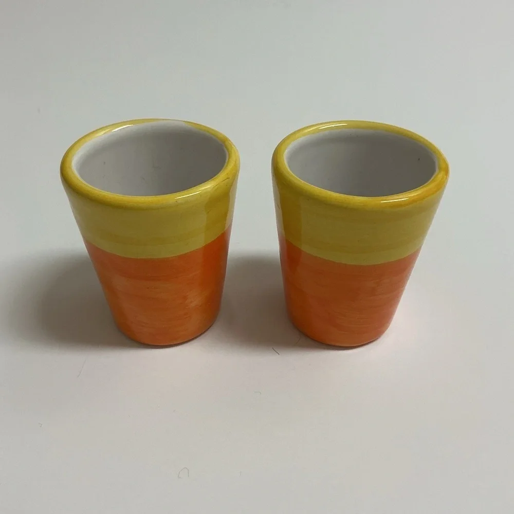 Vietri Shot Glass PAIR Lemon Limoncello Hand Painted Pottery Espresso Vintage